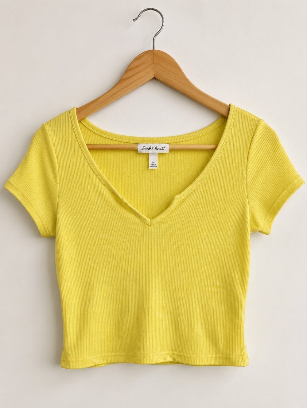 Derek Heart Yellow Ribbed V-Neck Crop Top Size Medium